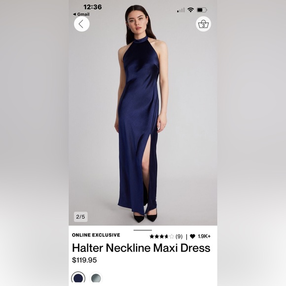 Midnight blue satin halter evening gown - Picture 7 of 8